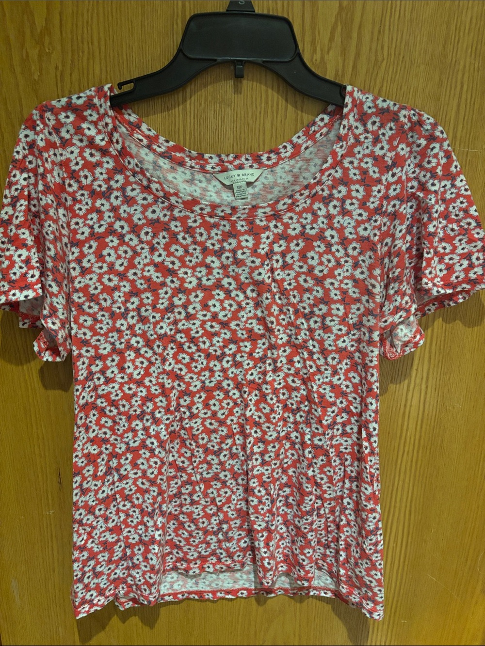 Lucky Brand, short sleeve tee, orange floral print, Small